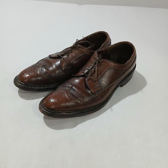 Allen Edmonds Mens Wingtip Oxford Shoes 10.5C Brown Leather Brogue Dress Vintage main image 7